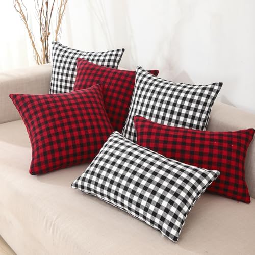 Red and Black Outdoor Christmas Gingham Plaid Pillow Covers 20x20 Set of 2 - Image 6