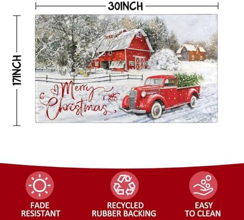 Merry Christmas Door Mat Outdoor for Front Door,Red Truck Snowflake Snow Welcome Doormat,Winter Xmas Holiday Floor Rugs for Indoor Porch Entrance Farmhouse Decor 30" x 17" - Image 2