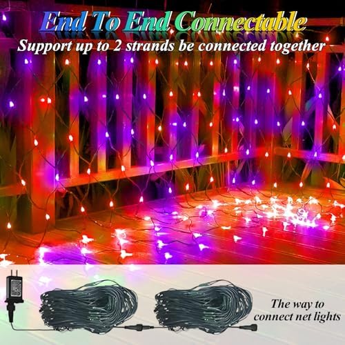 Lovelite 300LED Net Lights Halloween Decorations, 14.8ft x 5ft Outdoor Mesh Lights 8 Modes & Timer, Connectable Waterproof Christmas Light for Bushes Xmas Tree Party Garden Lawn, Purple Orange - Image 4