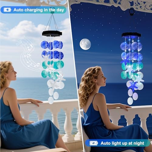 (New) Solar Wind Chime for Outside, Solar Hanging Wind Chime Lights, Gift for Women Grandma Mom Wife Sister Girls, LED Decorative Mobile Lights for Garden Yard Patio Decorations - Blue - Image 2