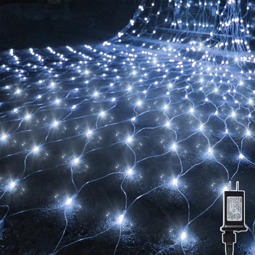 WATERGLIDE Outdoor Christmas Net Lights, 12FT x 5FT 360 LED Mesh String Light with 8 Lighting Modes, Connectable Waterproof Lights for Garden Tree Bushes, Holiday Wedding Party Decorations, White by WATERGLIDE