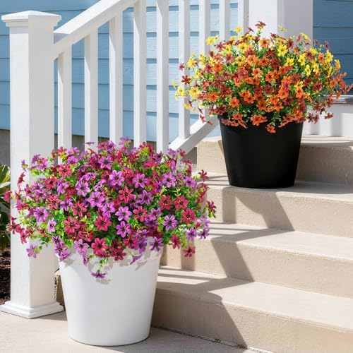 Artificial Flowers for Outdoors Spring Summer Decoration, 12 Bundles Fake Plants UV Resistant Realistic Faux Flower Silk Daisy with Eucalyptus Stem for Patio Planter Porch Yard Window Box Balcony - Image 5