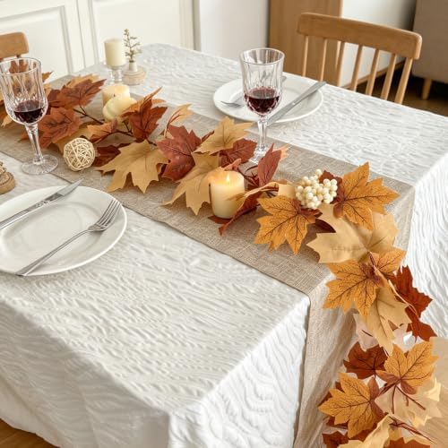 4 Pack Fall Garland with Lights-Total 24Ft Autumn Leaves Garland for Mantle Fireplace-Brown Fall Decor for Front Door with Pumpkins Indoor Maple for Stairs Porch Thanksgiving Decorations - Image 5
