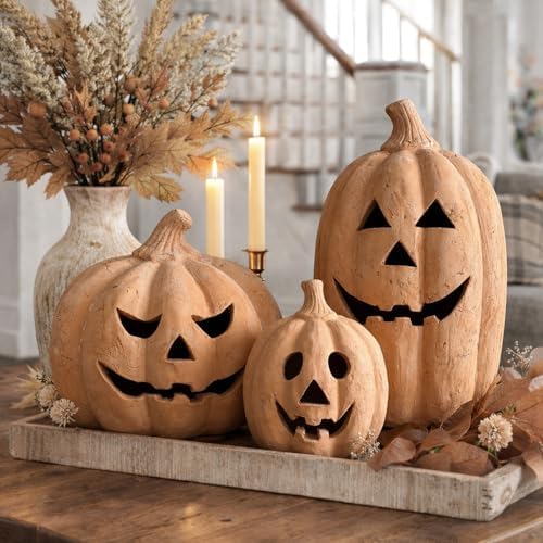 Fall Decorations for Home - Handmade Terracotta Pumpkin Jack O' Lantern - Image 6