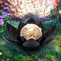 Huaxu Solar Lights Outdoor Garden Decor Metal Black Lotus Decoration, Crackle Globe Glass Waterproof LED Outside Table Lamp for Patio,Lawn, Yard,Walkway,Tabletop,Ground Gifts for Mom by Huaxu