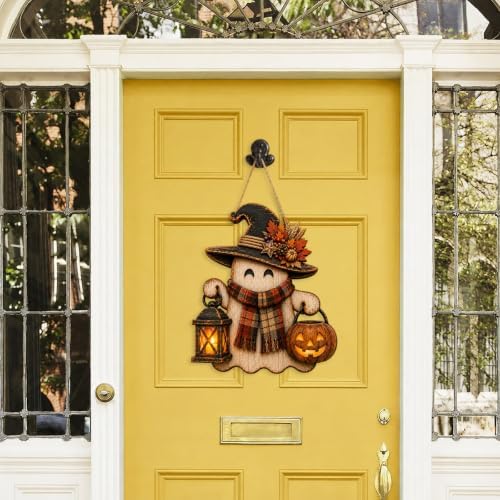 Ghost Witch Door Sign Wooden Halloween Porch Decor Fall Front Door Hanger - Image 5