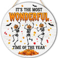 Halloween Decorations Wooden Sign for Home, Spooky Skeleton Pumpkin Sign by FDLLAUS