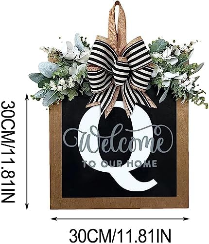 Last Name Year Round Front Door Wreath Front Porch Decoration 26 Letter Welcome Sign with Eucalyptus Garland and Bow Spring Wreaths for Front Door Outside Hanger Garland（Q） - Image 5