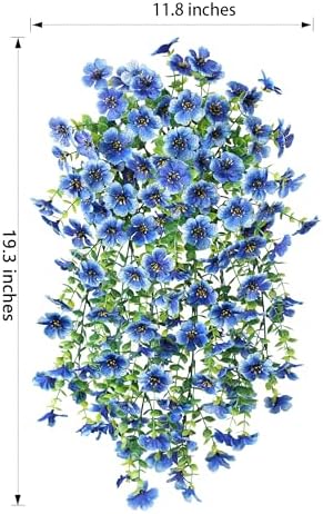 HyeFlora Artificial Flowers for Outdoors Decoration, 2Pcs Blue Fake Hanging Spring Summer Decor, Lifelike Plants, UV & Fading Resistant Flower for Porch Patio Balcony Planter Yard Home Garland - Image 4