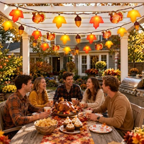 8.5Ft Fall Thanksgiving Decor String Lights, 10 LED Maple Leaves Acorn Turkey Lights Home Porch Fireplace Autumn Harvest Party, Indoor Outdoor Thanksgiving Decor, Plug in - Image 4