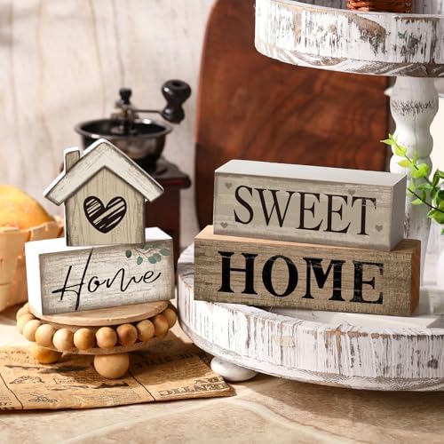 Moucuny 4 Pcs Farmhouse Table Decor Home Sweet Home Tiered Tray Decorations - Image 5