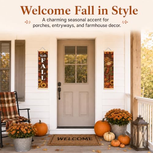 Hello Fall Door Banner Set of 2, Scarecrow Pumpkin Porch Decor for Home - Image 5