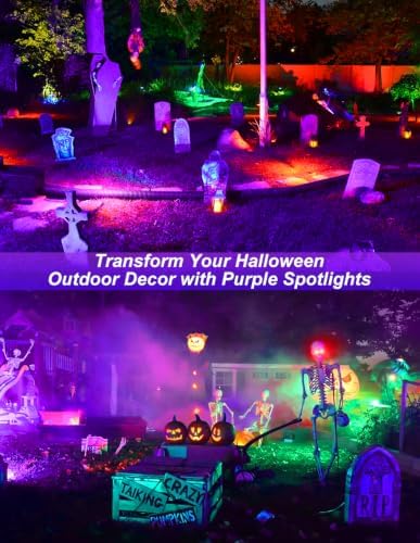 Halloween Black Light Spotlight Outdoor, 400-405nm LED Purple Landscape Spotlights Plug-in, Waterproof Black Lights for Yard Garden Tree Glow Party Fluorescent Posters Body Paint Decor 2 Pack - Image 2