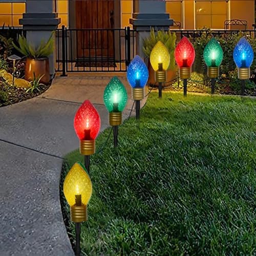 GOOTHY Jumbo C9 Christmas Pathway Lights Outdoor, 2 Pack Total 14Ft 8 LED C9 Giant Multicolor Christmas Walkway Lights, Connectable Outdoor Xmas Decorations Stakes Lights for Lawn Yard Garden Holiday - Image 2