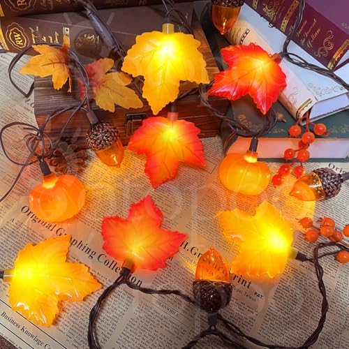 Fall Thanksgiving Harvest Decor - 20 LED Fall String Lights Plug in, 12Ft LED Autumn String Lights with Maple Leaf Pumpkin Acorn, for Indoor Outdoor Autumn Harvest Decorations & Thanksgiving Decor - Image 5
