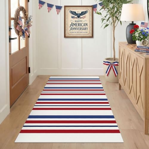 KILOCOCO 250th Anniversary Patriotic Striped Rug 3x5 ft, Red Blue White - Image 5