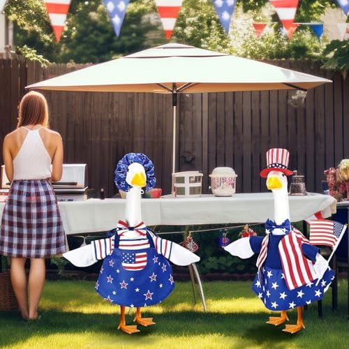 Abbylike 2 Set American 4th of July Porch Goose Outfits 250th Anniversary Goose Costume Clothes Fits Large 23'' Statues Cement for Independence Memorial Day Patriotic Lawn Yard Garden Decor - Image 5