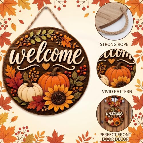 Fall Decorations for Home - Fall Thanksgiving Welcome Sign for Front Door - Image 3