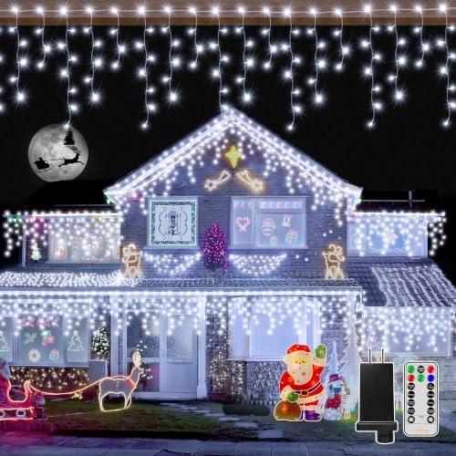 Ollny Icicle Lights for Outside 720LED 60FT, Cool White Christmas Lights with Remote 8 Modes Dimmable, Waterproof Connectable Timer Hanging Light for House Outdoor Yard Indoor Decorations by Ollny