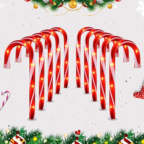10" Christmas Candy Cane Lights (10PCS) for Landscape Decoration,Red & White Pathway Makers Lights (Include Stakes) by UltimateUnicorn