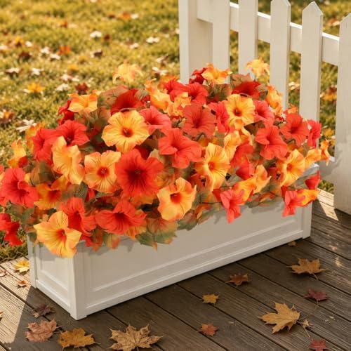 Geegoods Fall Artificial Petunias for Outdoors, 4 Bundles Orange Yellow - Image 7
