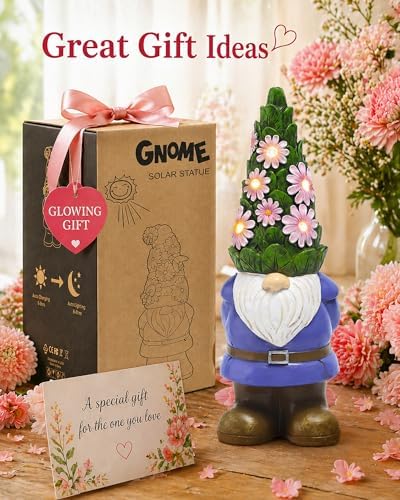 Nacome Solar Garden Outdoor Statues Gnome with Succulent - Image 2