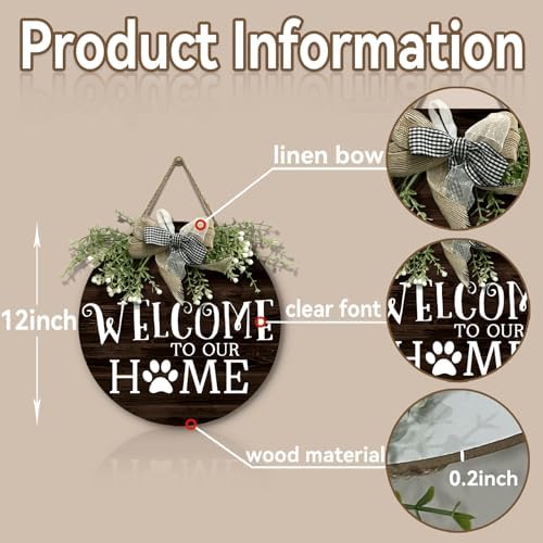 Welcome To Our Home Door Wreath Wooden Welcome Door Sign for Porch Wall Outdoor Decoration Door Hanger 12 Inch - Image 7