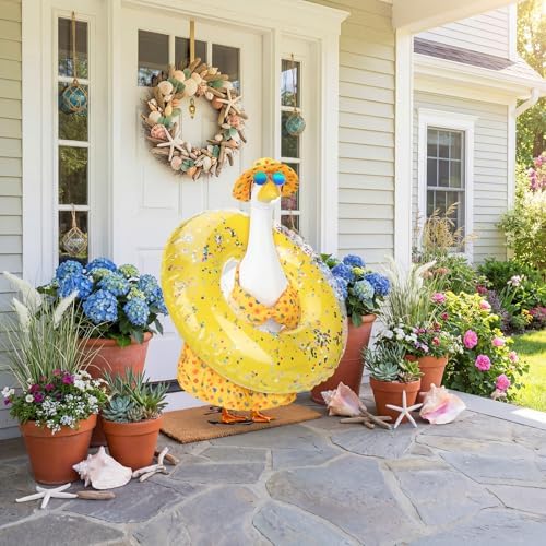 Abbylike Summer Porch Goose Outfits Yellow Bikini Hawaiian Goose Costume Clothes with Swimsuit, Swim Ring, Sun Hat, Sunglasses Fits Large 23'' Cement for Garden Yard Statue Lawn Art Decoration - Image 5