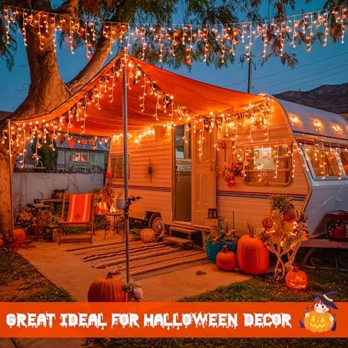 JMEXSUSS Orange Halloween Icicle Lights Outdoor, 800 LED Plug in - Image 6