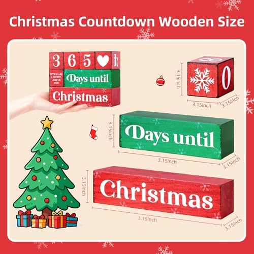 365 Days Christmas Countdown Wooden Tiered Tray Decor, Activities Decision Dice Decorations Gifts for Home, Winter Table Centerpiece for Xmas Party Kitchen Office - Image 2