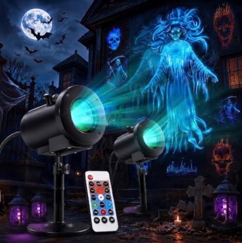 Halloween Projector Turn Your Home into a Haunted Wonderland Halloween, 10 Unique HD Projection Patterns, 32ft Uitra-Large Display Window Decorations Ghost Witch Lamp Decor Lights Garden Party，2 by Unknown