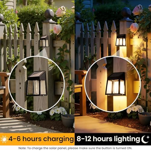 GIGALUMI Solar Fence Lights, 8 Pack Fence Outdoor Waterproof Lights Solar Powered, Warm White Yard Decorations for Garden, Post, Front Door, Backyard, Porch, Deck - Image 3