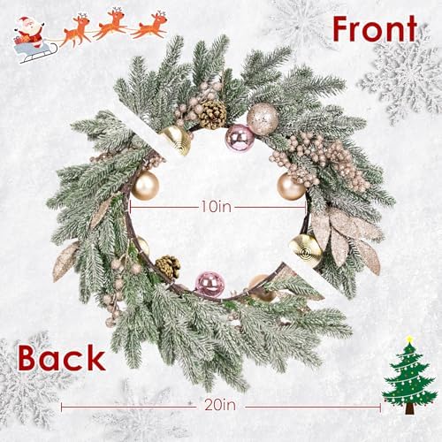 Christmas Wreaths for Front Door Decor Flower, 20" Winter Pine - Image 2