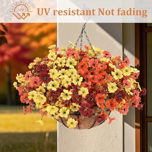 Geegoods 2-Pack Artificial Fall Mums Hanging Baskets for Outdoors - Image 2