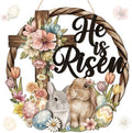 Yalikop He is Risen Easter Wreaths for Front Door Easter Bunny Decorations Wood Cross Sign Religious Ornaments Door Wall Hanging Crafts for Home Porch Window by Yalikop
