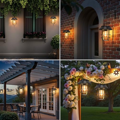 2 Pack Solar Lanterns Outdoor Waterproof, Metal Hanging Lantern, Black - Image 5