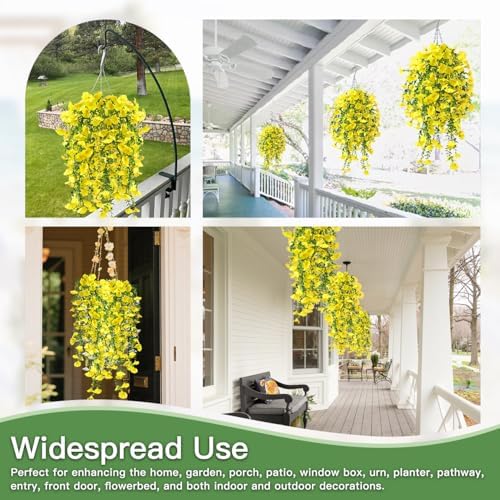 Artificial Flowers for Outdoors Fake Morning Glory Hanging Flower Decoration, 6 Pcs Realistic Faux Plants Petunias Trailing Vines, Spring Summer Decor for Porch Patio Balcony Planter Yard(Yellow) - Image 6