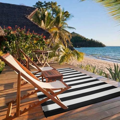Outdoor Rug 6 x9 ft, Plastic Rug for Patio, Black & White - Image 3
