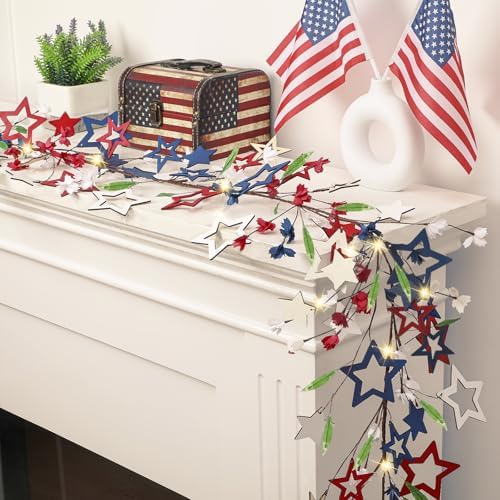 6ft Pre-lit 4th of July Garland with Lights, for Mantel Stairs by Glitinsel