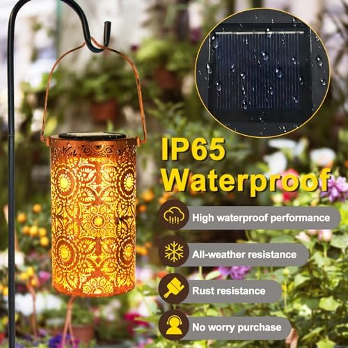 DIBIEECN Birthday Gifts for Women Mom Grandma Wife, Solar Lanterns Outdoor Waterproof, Metal Hanging Lights Garden Decor, LED Decorative Lantern for Patio Porch Backyard, Sunflower, 2 Pack - Image 4