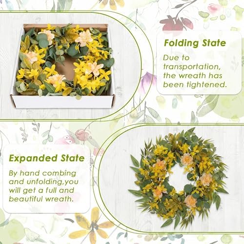 Wreaths for Front Door Decor Artificial Flower, 20" Wildflower Eucalyptus - Image 6