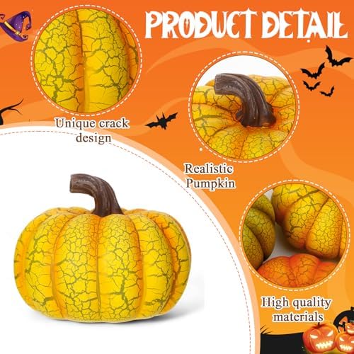 Wesiti 4 Pcs Fall Resin Pumpkin Figurine 6.7 Inch Large Tabletop Decor - Image 3