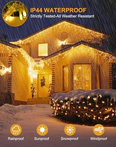 Christmas Icicle Lights for Outside 1000 LED 98FT with 160 Drops Warm White - Image 4
