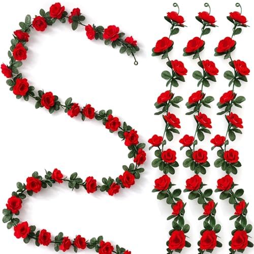 4Pack 31.6FT Red Rose Artificial Flowers Garlands for Wedding Arch Decor by Helimoto
