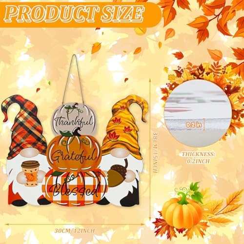 Reversible Fall Thanksgiving Decor/Christmas Decorations for Home, Thankful Pumpkin Fall Gnome Welcome Sign Porch Wall Door Hanger, Christmas Wreath Wall Decor Let It Snow Sign - Image 3