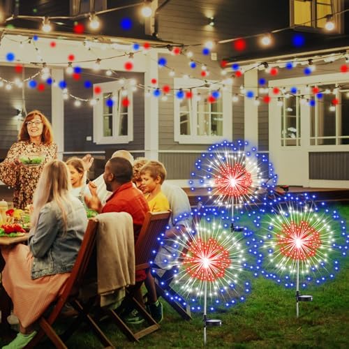 Tujoe 12 Pcs 4th of July Solar Firework Stake Lights 180 LED 8 Modes - Image 6