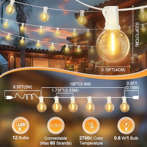 LAMPHOME 26 Feet LED Outdoor String Lights with 12+1 Shatterproof G40 Edison Bulbs, Connectable and Weatherproof Strand, Commercial Grade Patio Lights for Backyard Decorative, Warm White - Image 4