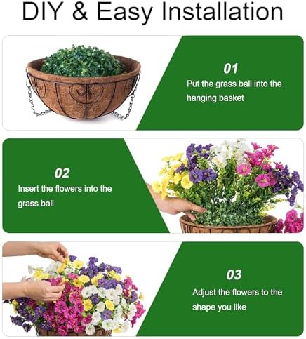 Ivydale 2 Set Artificial Fake Hanging Flowers Plants Baskets for Outdoors Outside Decor, UV Resistant 24 Pcs Faux Silk Morning Glory with 2 Outdoor Hanging Planters Look Real for Porch Patio Balcony - Image 6