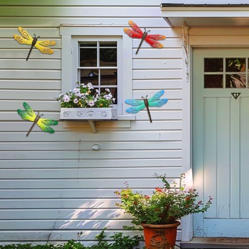 4 Pcs Metal Dragonfly Outdoor Wall Art Hanging Decor - Image 6