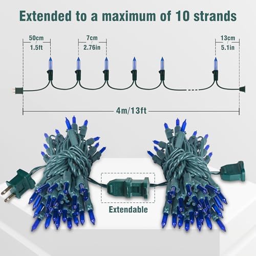 Hopolon Blue Christmas Lights, 2 Pack Total 100 Count 26 FT, Green Wire - Image 5